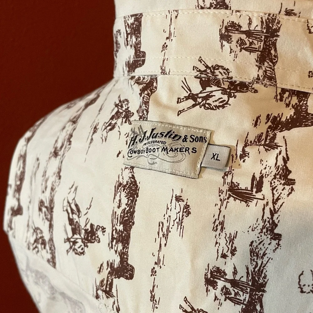 HJ Justin & Sons Men’s Western Pearl Snap Cowboy‎ Rodeo AOP Print Cowboy Shirt